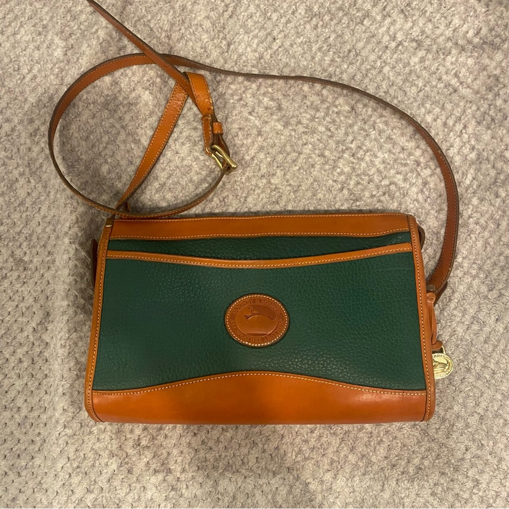Vintage Dooney and Bourke Green and Brown Leather Crossbody Bag